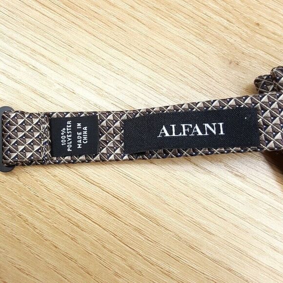 ALFANI Bow Tie Brown Tan Diamond Lattice Dot Accents Adjustable Elegant Formal - Picture 3 of 4